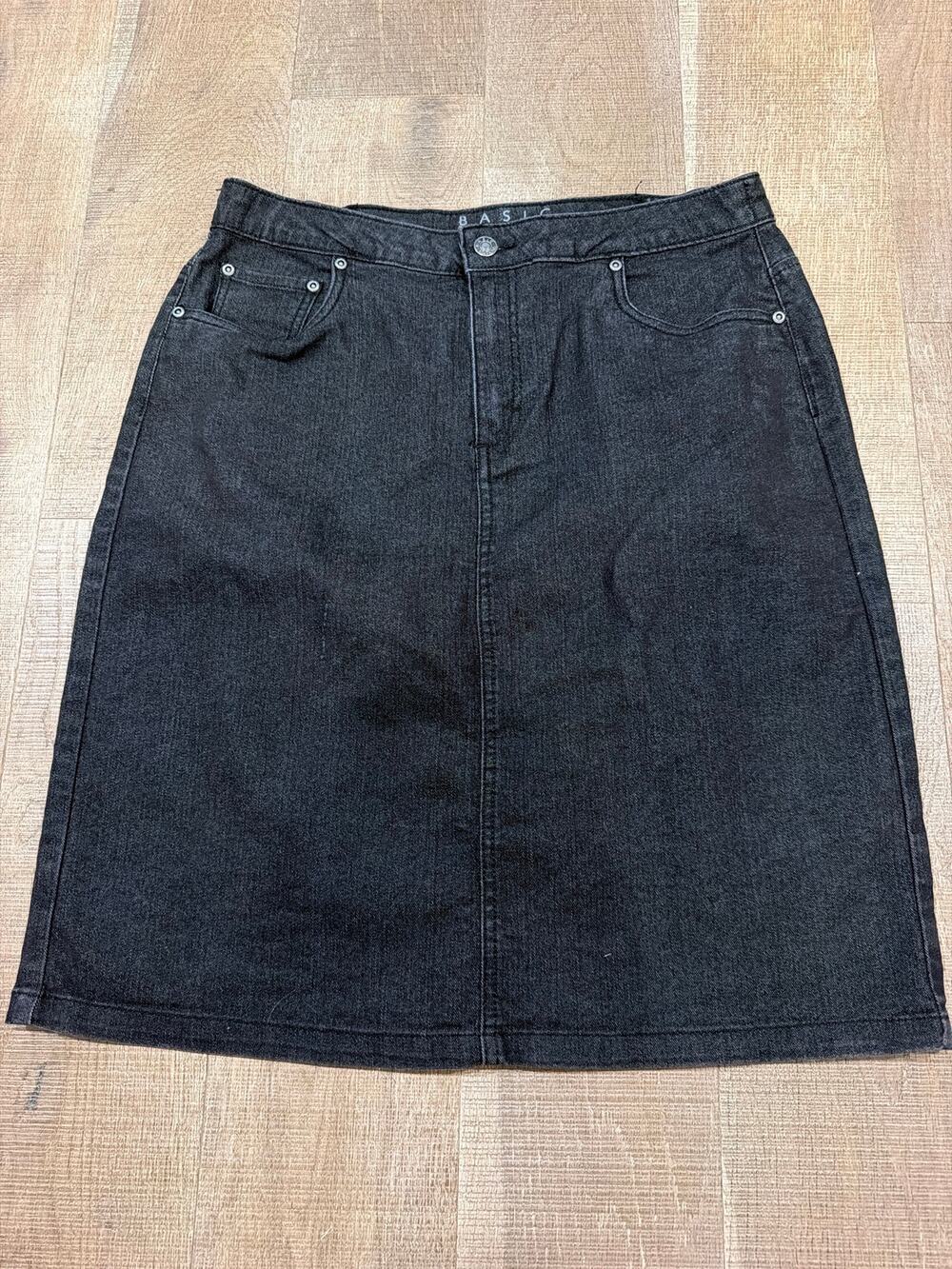 Basic Edition Women Jeans Skirt Size M Dark Blue Denim Top Pockets Cotton Midi